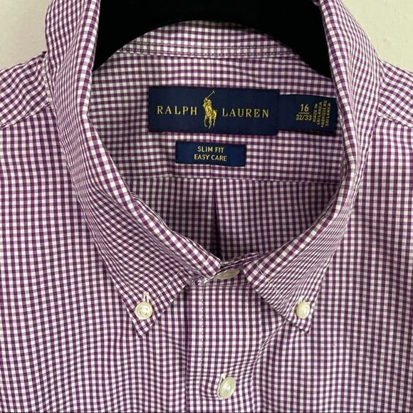 Ralph Lauren Mens Purple Slim Fit Gingham Plaid Collared Shirt - Picture 6 of 10